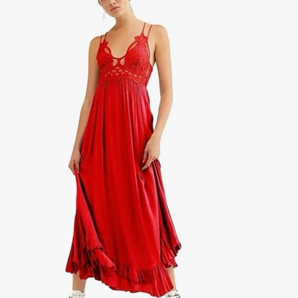 NWT Free People Adella Red Maxi Slip Dress - Picture 1 of 10